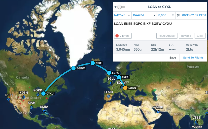 LOAN to CYXU flight route
